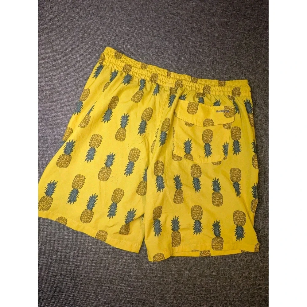 Hurley Men's Swim Board Shorts Size XL Trunks Yellow Pineapple Logo Pattern